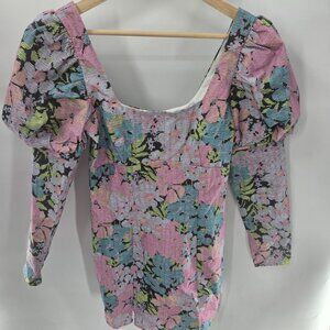 Asos Design Pink Pastel 80s Inspired Puff Sleeve Cotton Mini Dress Size 4